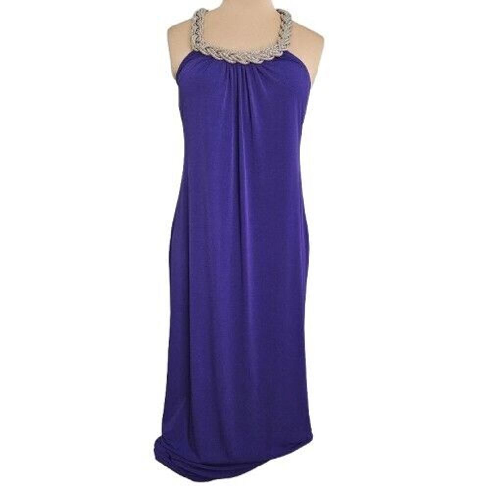 Spense Dress Womens 10 Maxi Purple Halter Beaded Neckline Sleeveless Open Back